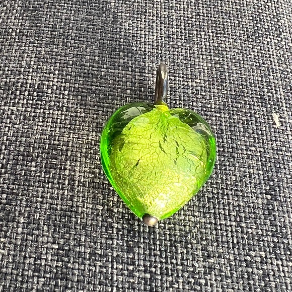 Vintage Y2K Murano Heart Glass & Sterling Silver Lime Green Necklace Pendant - Picture 5 of 17